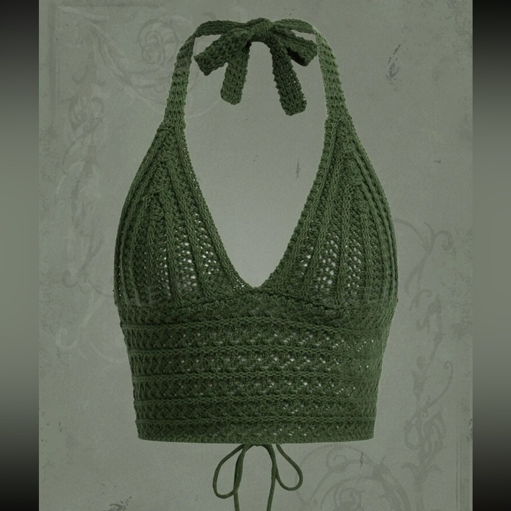 ⚡️4 for 16!⚡️ SHEIN Green Crochet Halter Crop Top